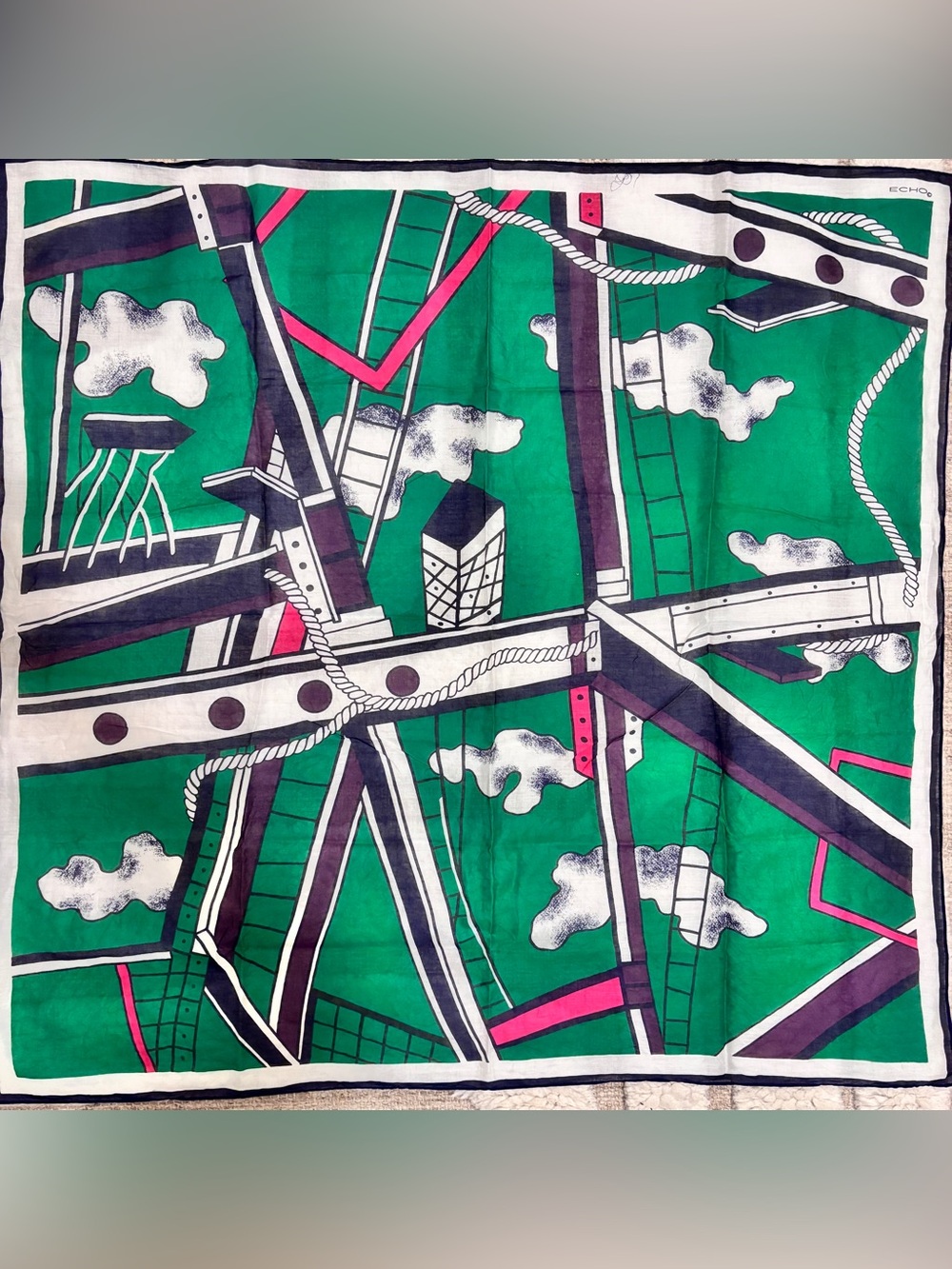 Echo Vintage Silk Scarf Nautical Old Money Timeless Abstract Art to Wear Rare